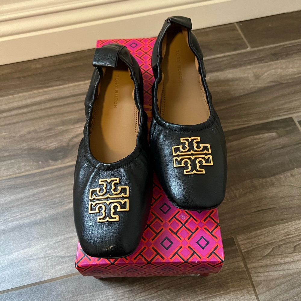 Tory Burch Black Leather Ballet Flats